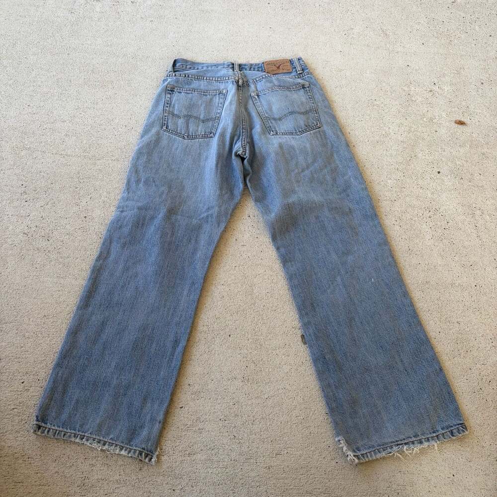 Y2k American Eagle Loose Fit Distressed Blue Denim Jeans Size 28/30 - Picture 2 of 6